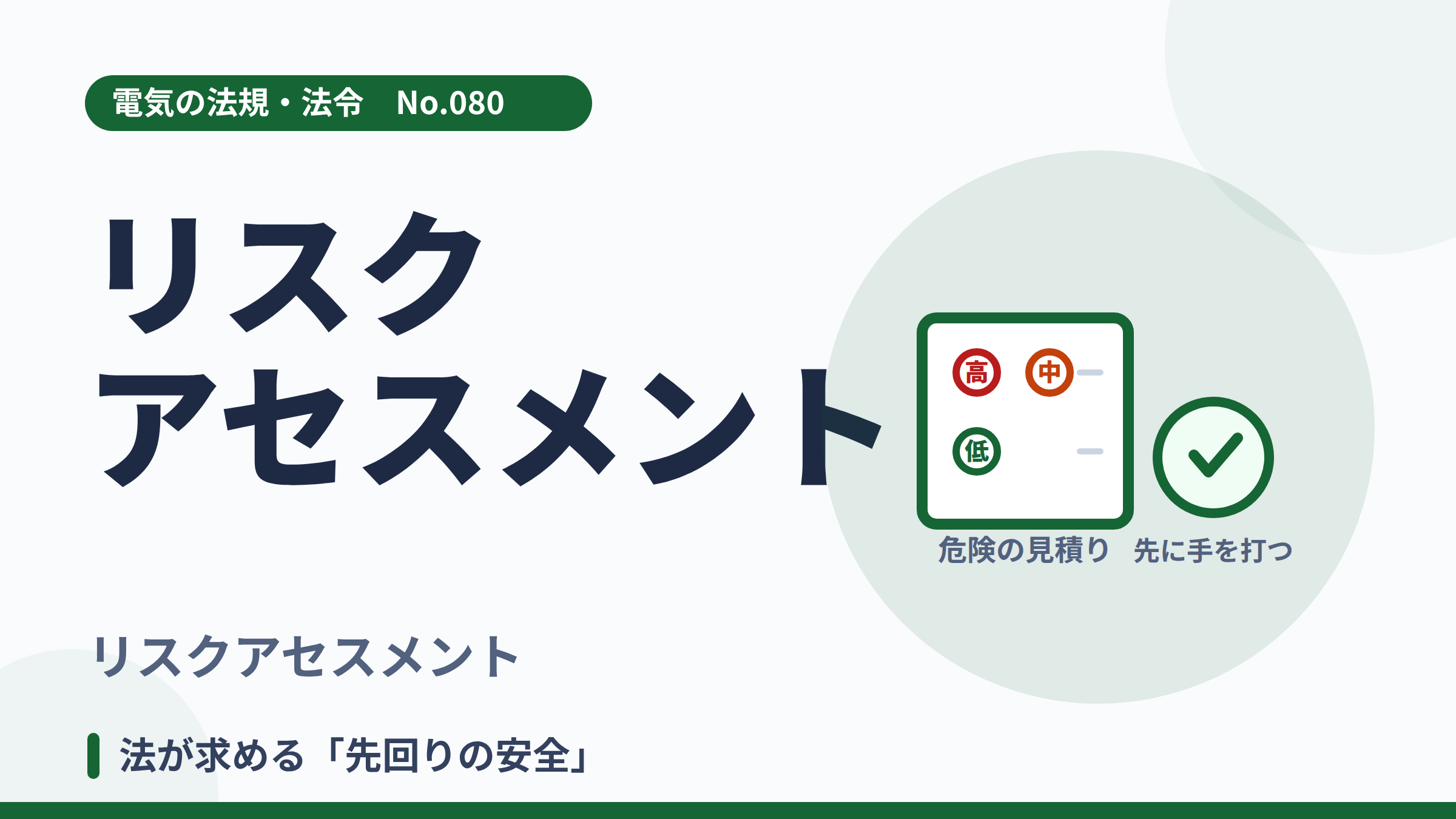 電気の法規・法令No.080「リスクアセスメント」のサムネイル。危険の見積り表のイラスト。